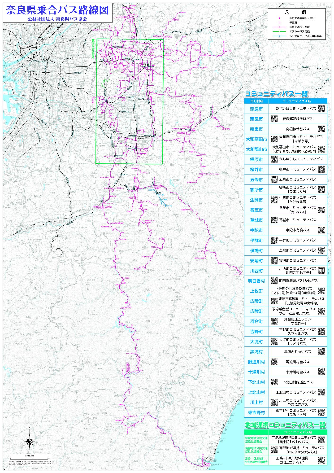 奈良県乗合バス路線図(表)