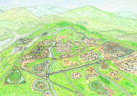 纒向遺跡イメージ図(寺沢薫氏画)