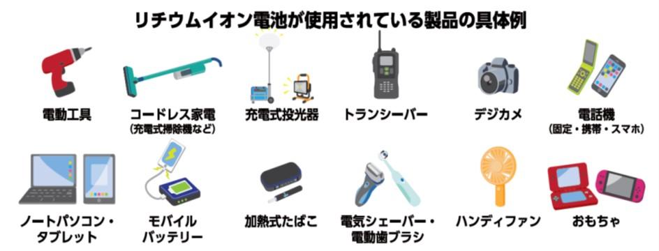 リチウムイオン電池が使用されている製品の具体例