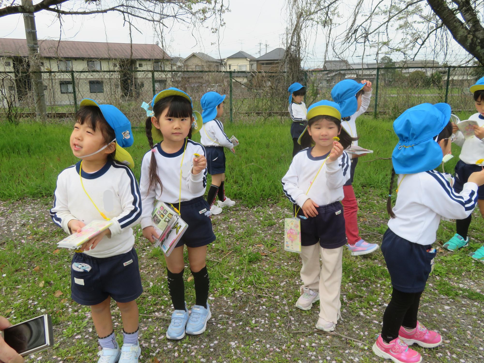 草花を図鑑で調べている子どもたち