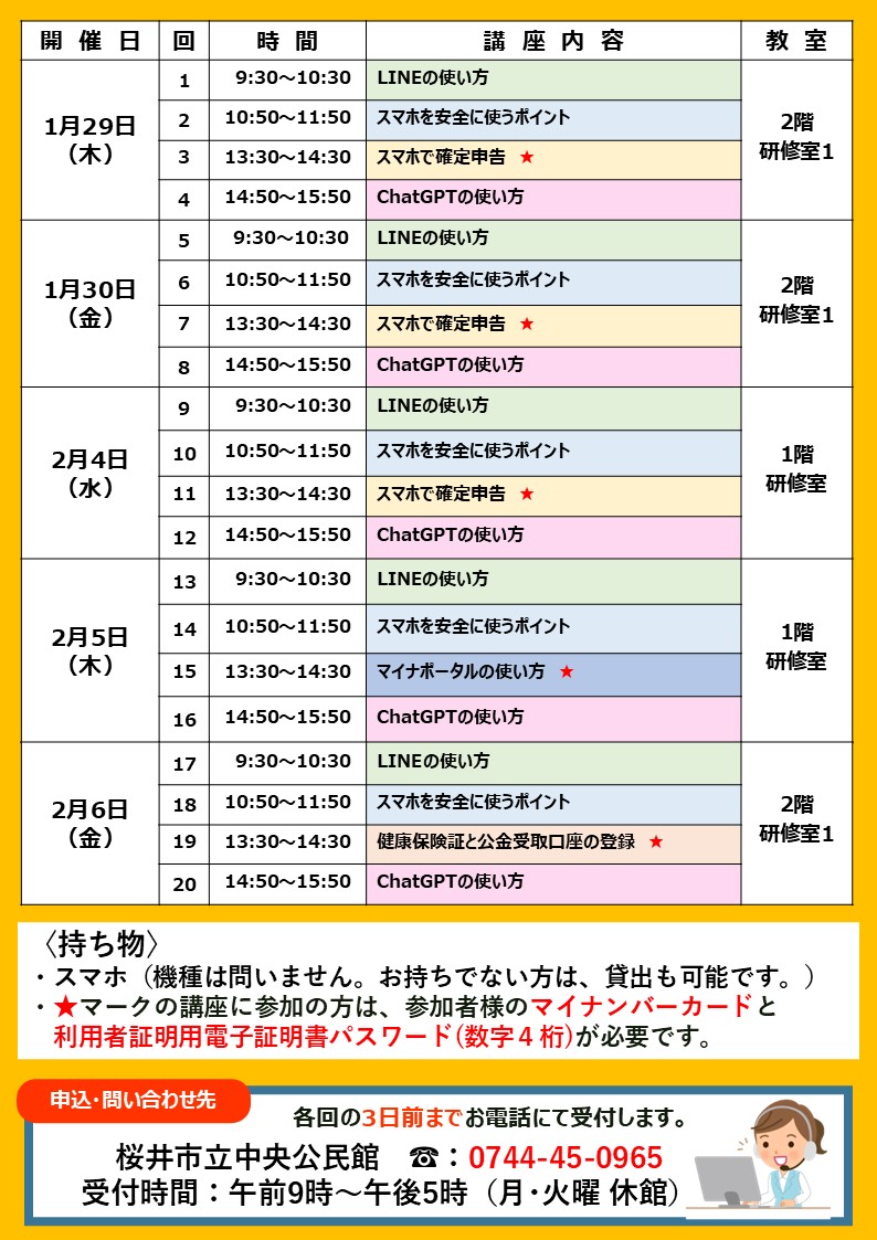 スマホ教室応用編日時持ち物申込問い合わせ先